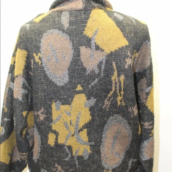 Monte Xerano Women Sweater Coat Over Piece Med Paris Wool Abstract Black Brown - Picture 4 of 11
